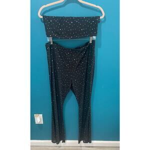 1XL SHEIN Curve Black Bedazzled Tube Top and Pants Set